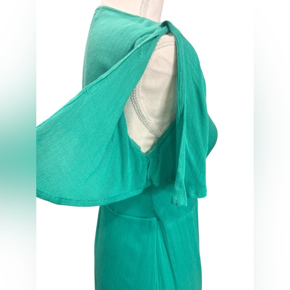 Lulus Green Maxi Wrap Dress Small Flutter Sleeve Deep V Tie Waist Bohemian - Picture 4 of 13